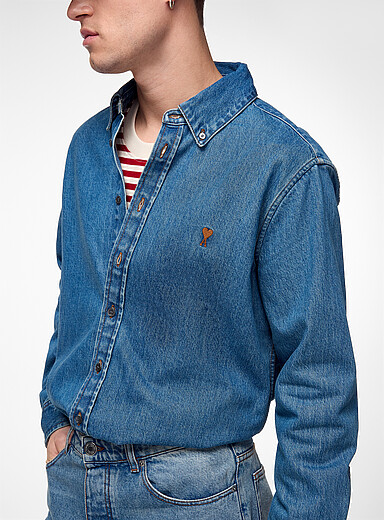 Ami Blue Ami de C&oelig;ur faded denim shirt for men