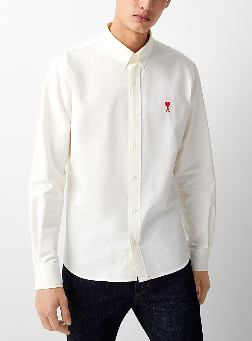 Ami White Signature embroidery Oxford shirt for men