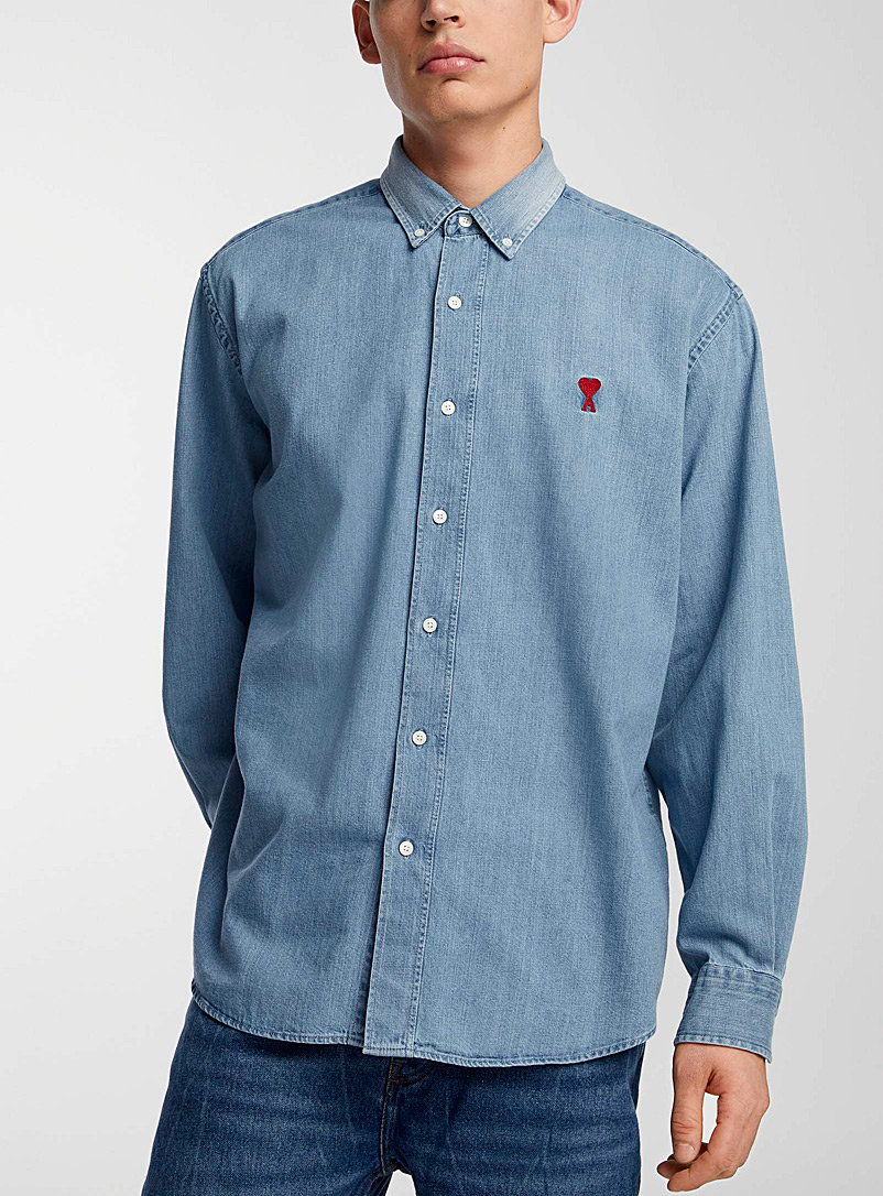 Ami Blue Button-down collar denim shirt for men