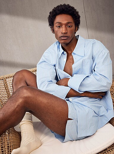 Embossed logo striped poplin shirt | Ami | Shop Men's Patterned