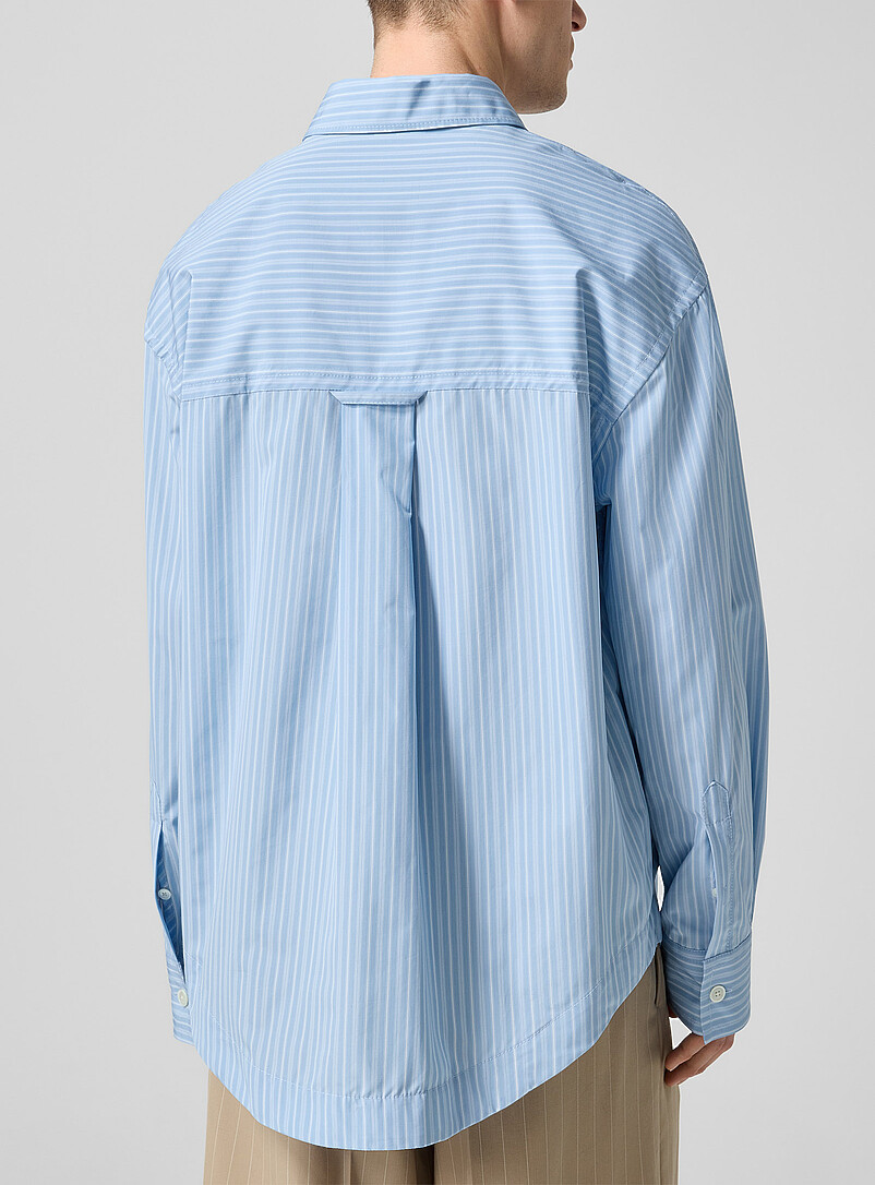 Ami Light blue Embossed logo striped poplin shirt for men