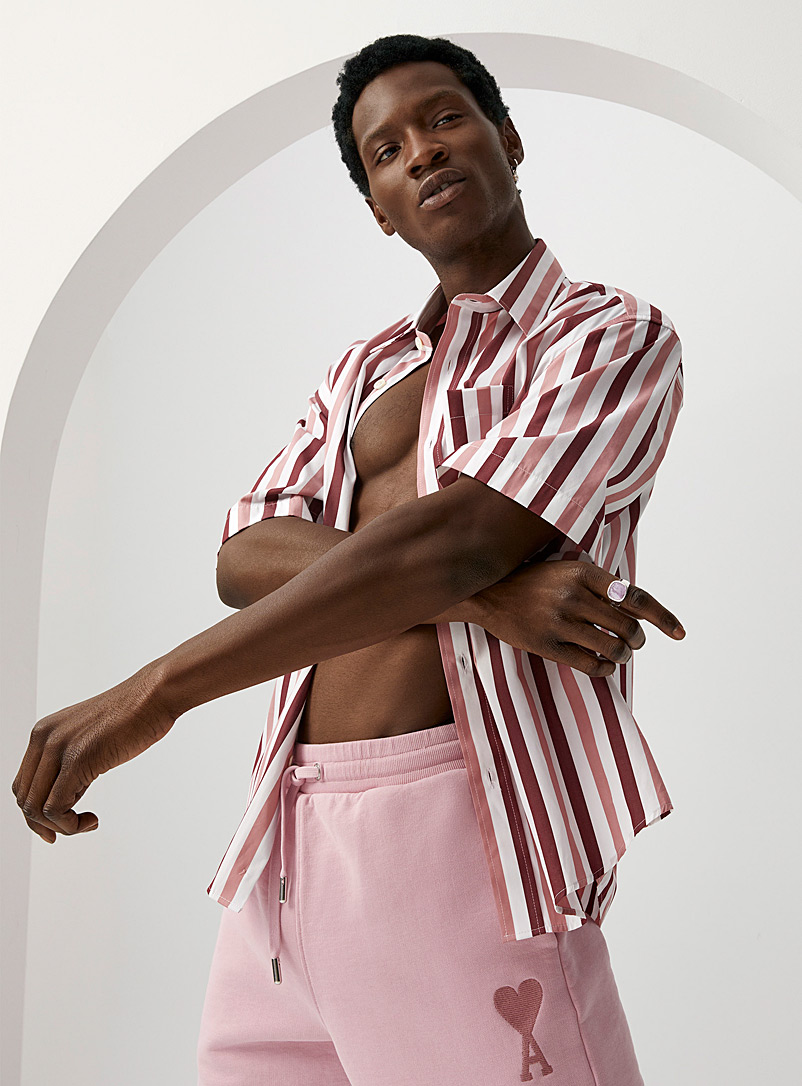 Ami: La chemise carrée multirayures Rose pour homme