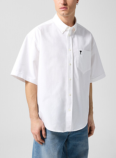Ami: La chemise oxford carr&eacute;e Ami de C&oelig;ur Blanc cass&eacute; pour homme