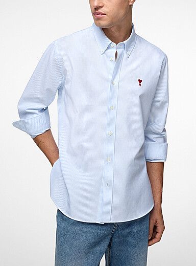 Ami Blue Stripes Ami de C&oelig;ur striped Oxford shirt Unisex for men