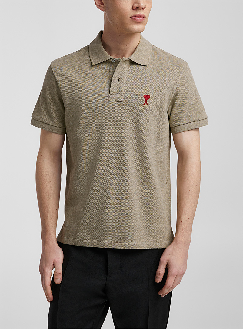 Ami Green Embroidered mini-logo piqué polo shirt for men