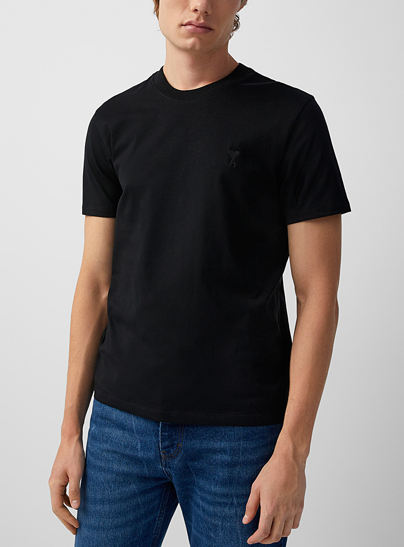 Ami Black Ami de Coeur tone-on-tone logo T-shirt for men