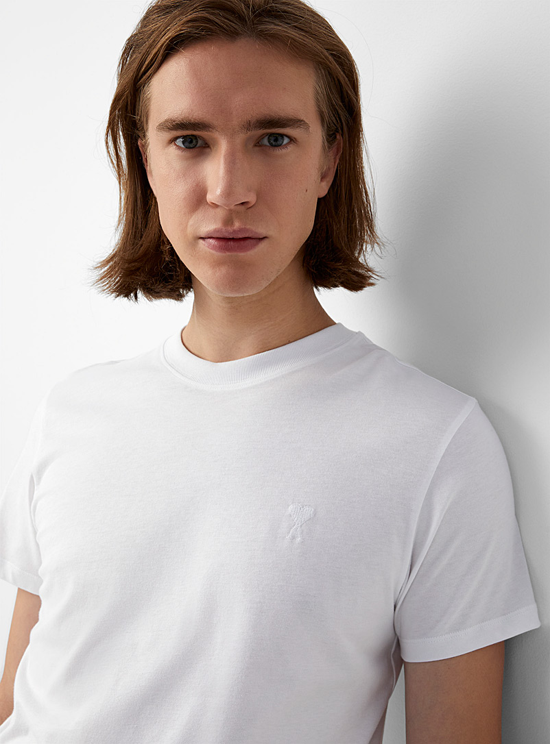 Ami White Ami de Coeur tone-on-tone logo T-shirt for men