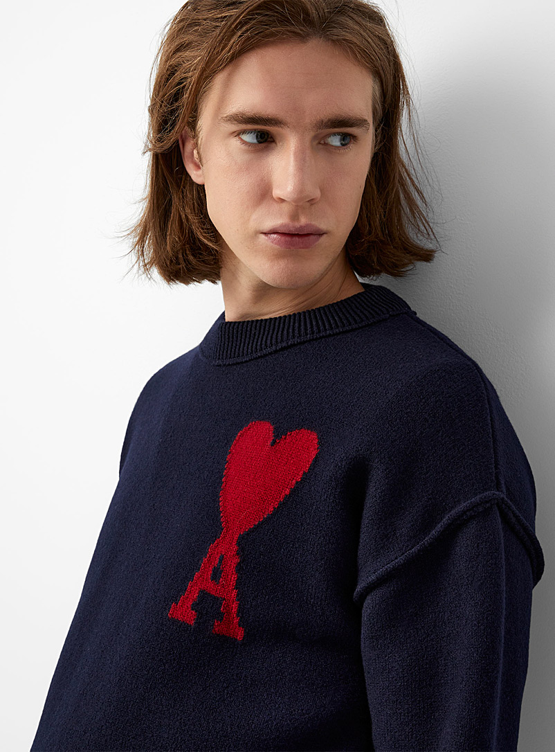 Ami Marine Blue Ami de Coeur jacquard sweater for men