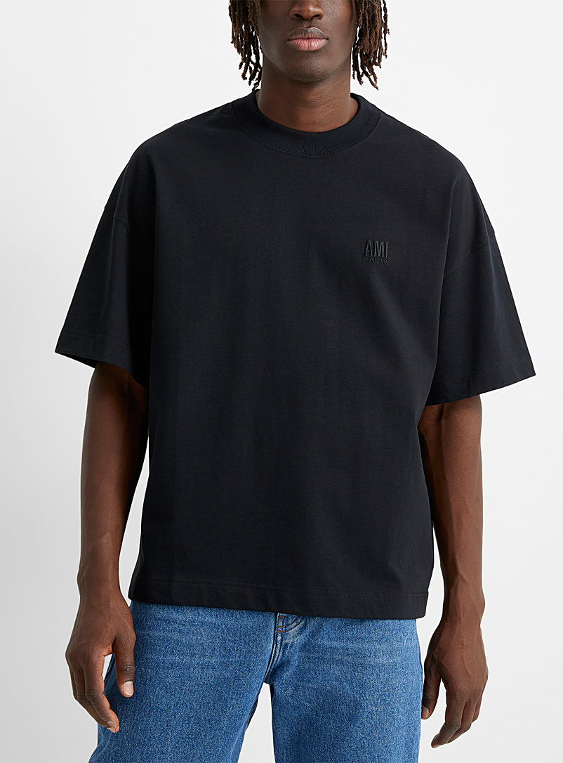 Ami Black Ami embroidered tonal T-shirt for men