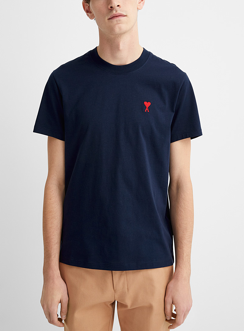 Ami: Le t-shirt brodé logo Ami de Cœur Marine pour homme