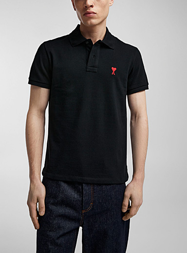Ami: Le polo piqu&eacute; minilogo brod&eacute; Noir pour homme