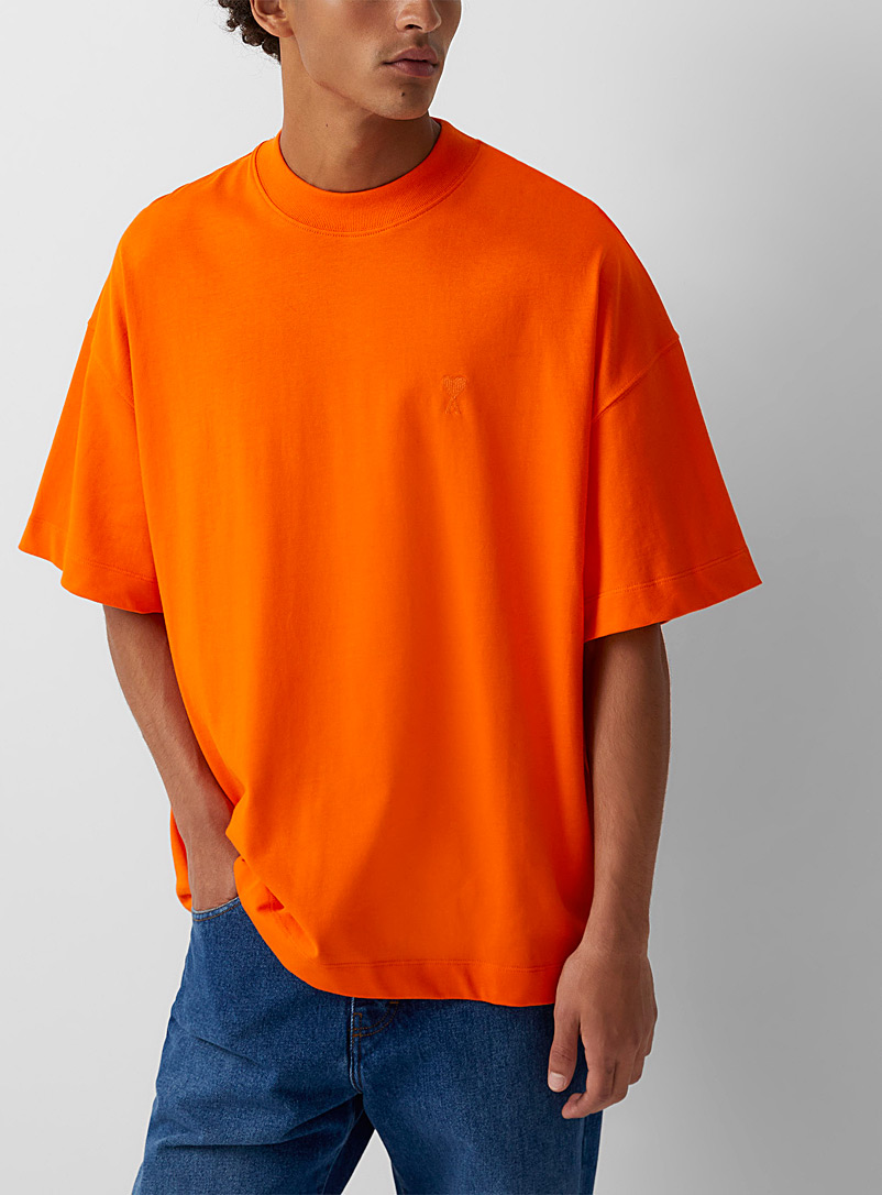 Ami Orange Ami de Coeur tonal logo T-shirt for men