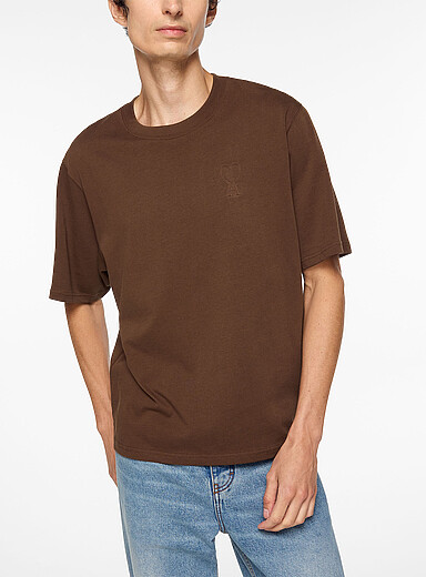 Ami Brown Ami de C&oelig;ur embossed logo T-shirt for men