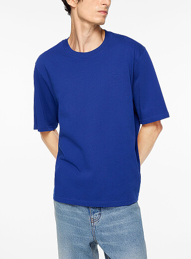 Ami Indigo/Dark Blue Ami de C&oelig;ur embossed logo T-shirt for men