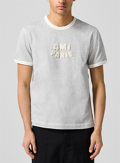 Ami Grey Crocheted logo ringer T-shirt for men