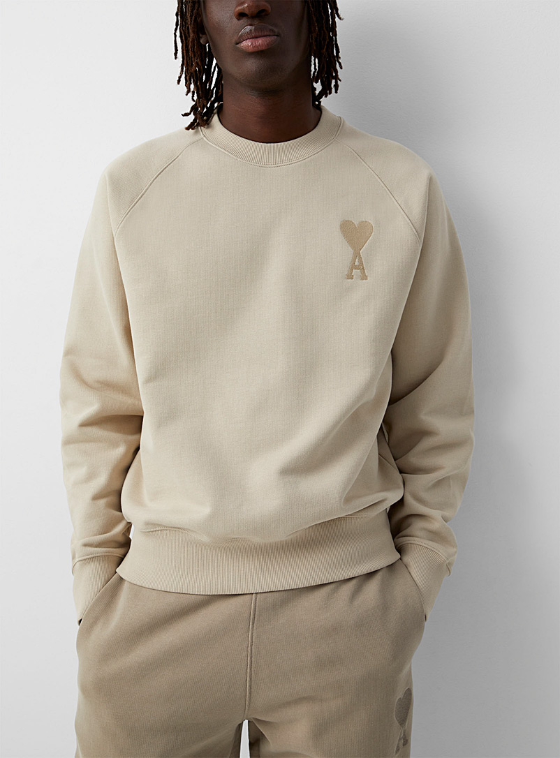 Ami Cream Beige Ami de Coeur tonal logo sweatshirt for men