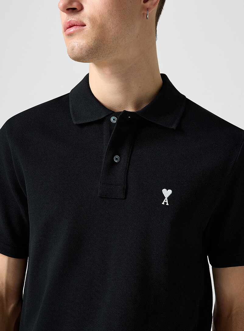 Ami Black Embroidered mini logo piqu&eacute; polo for men