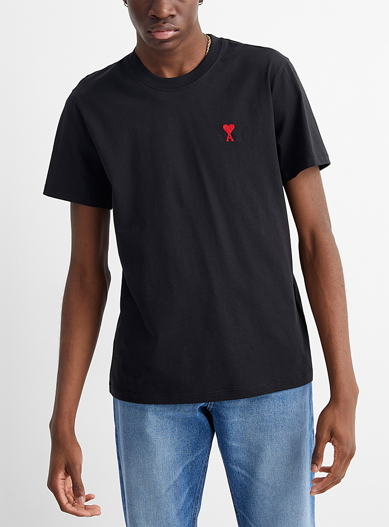 Ami: Le t-shirt brodé logo Ami de Coeur Noir pour homme
