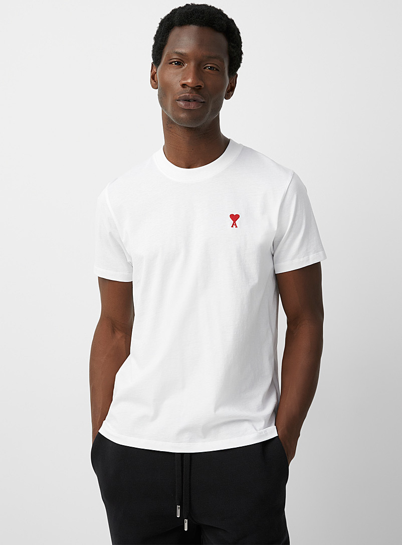 Ami White Ami de Coeur embroidered logo T-shirt for men
