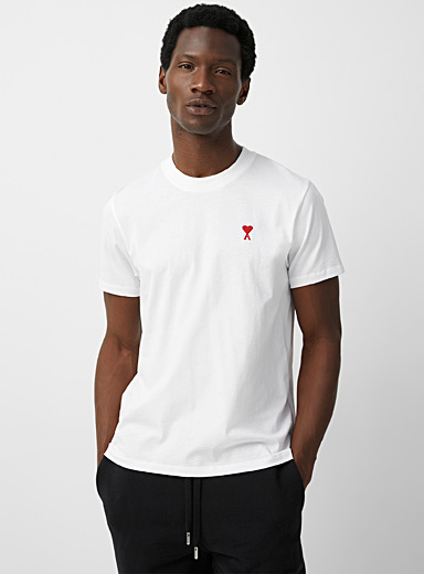 Ami: Le t-shirt brodé logo Ami de Coeur Blanc pour homme