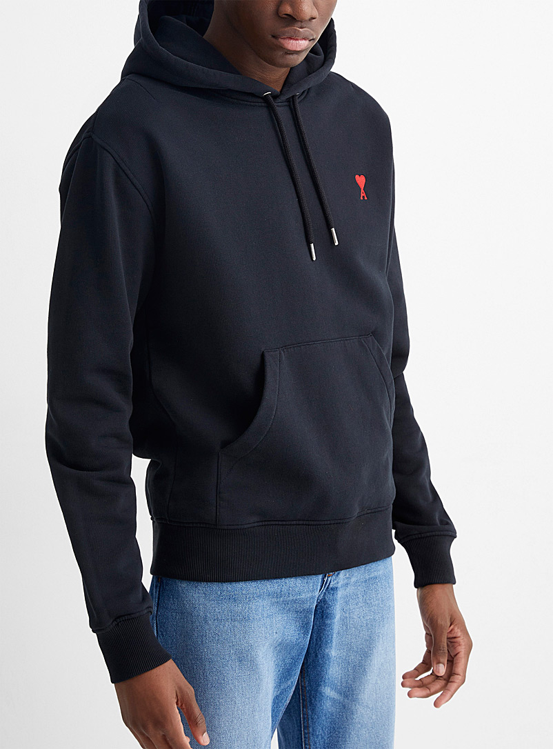 Ami Black Ami de Coeur embroidered mini-logo hoodie for men