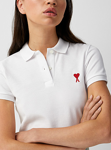 Ami: Le polo Ami de Coeur logo Blanc pour femme