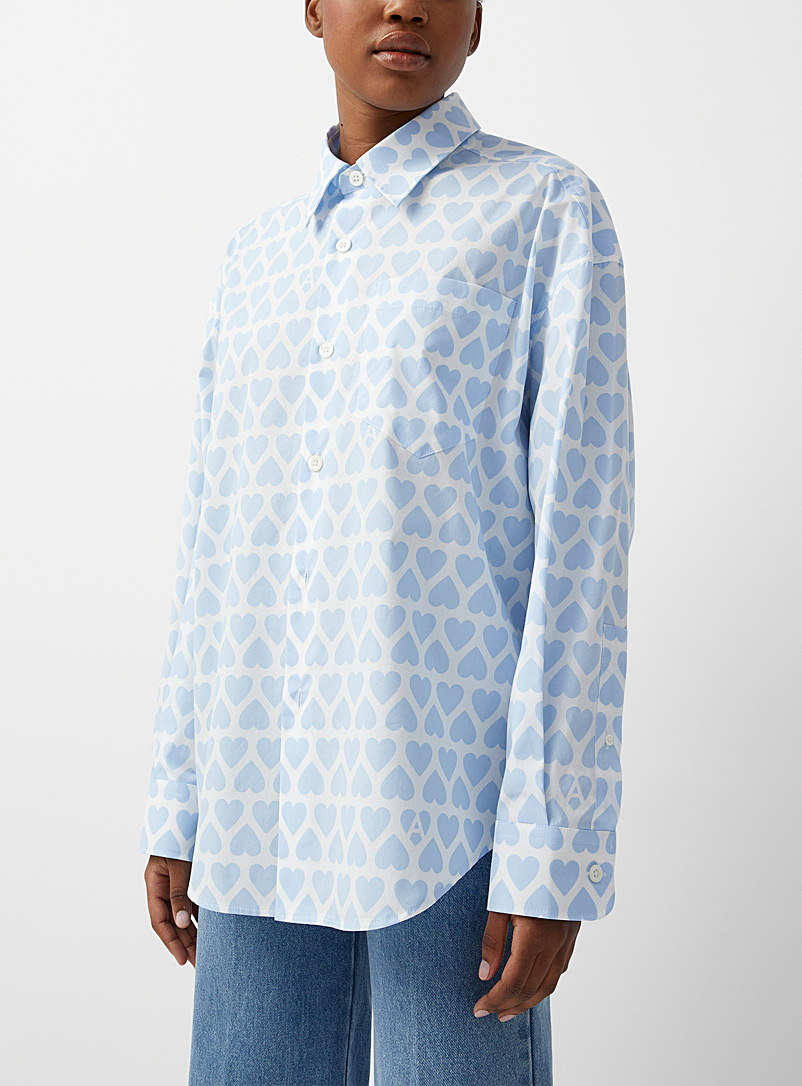 Ami Patterned Blue Oversized heart pattern shirt for women
