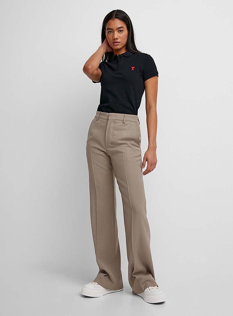 Pantalon évasé Fille Lycée – Tissu Formel Extensible, Bouton-pression Doré, Coupe Tendance