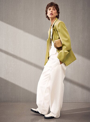 Ami Off White Wrapped belt barrel-leg jean for women
