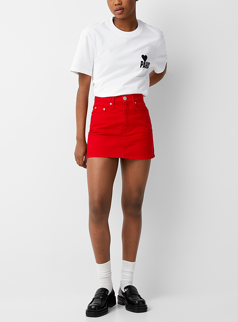 Ami Bright Red Red denim mini-skirt for women