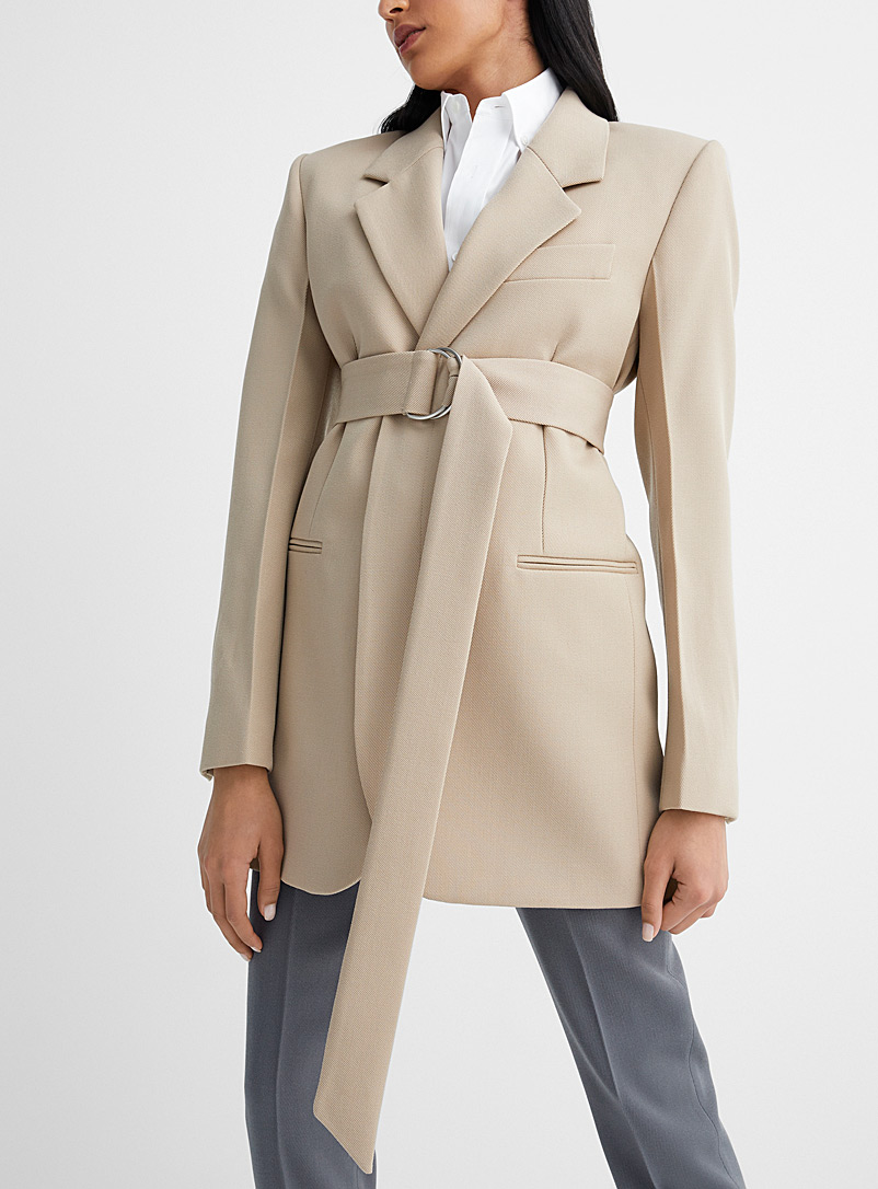 Ami Ecru/Linen Belted wool jacket for women
