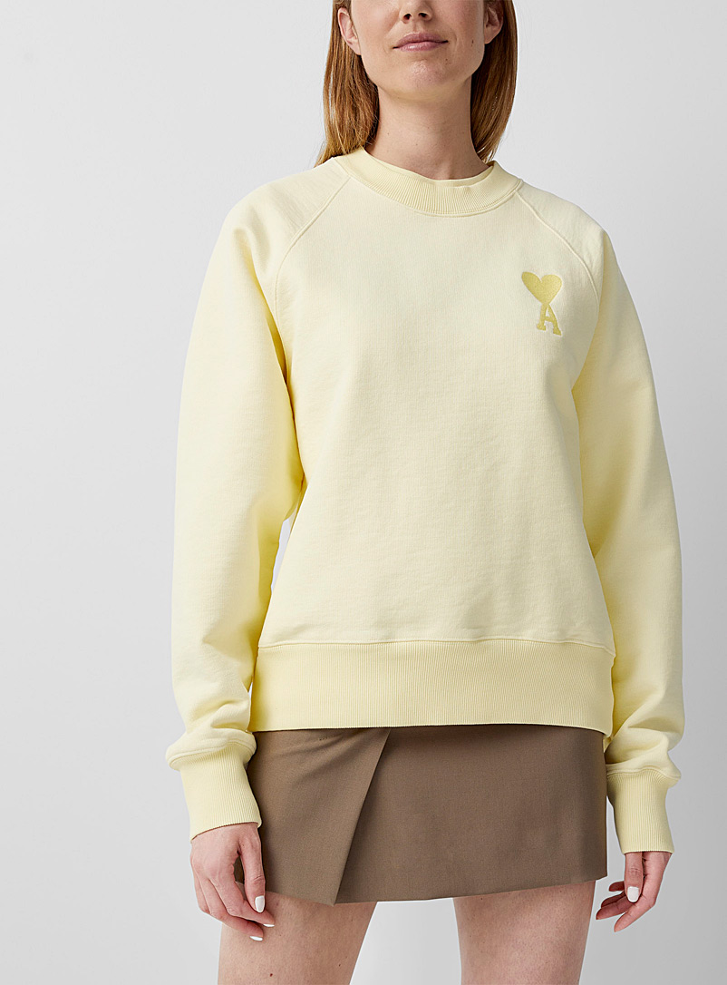 Ami Light Yellow Ami de Coeur sweatshirt for women
