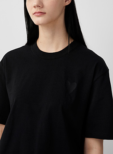 Ami Black Monochrome appliqué Ami de Coeur T-shirt for women