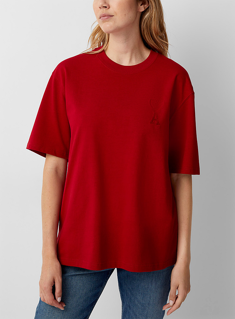 Ami: Le t-shirt Ami de Coeur appliqué monochrome Rouge pour femme