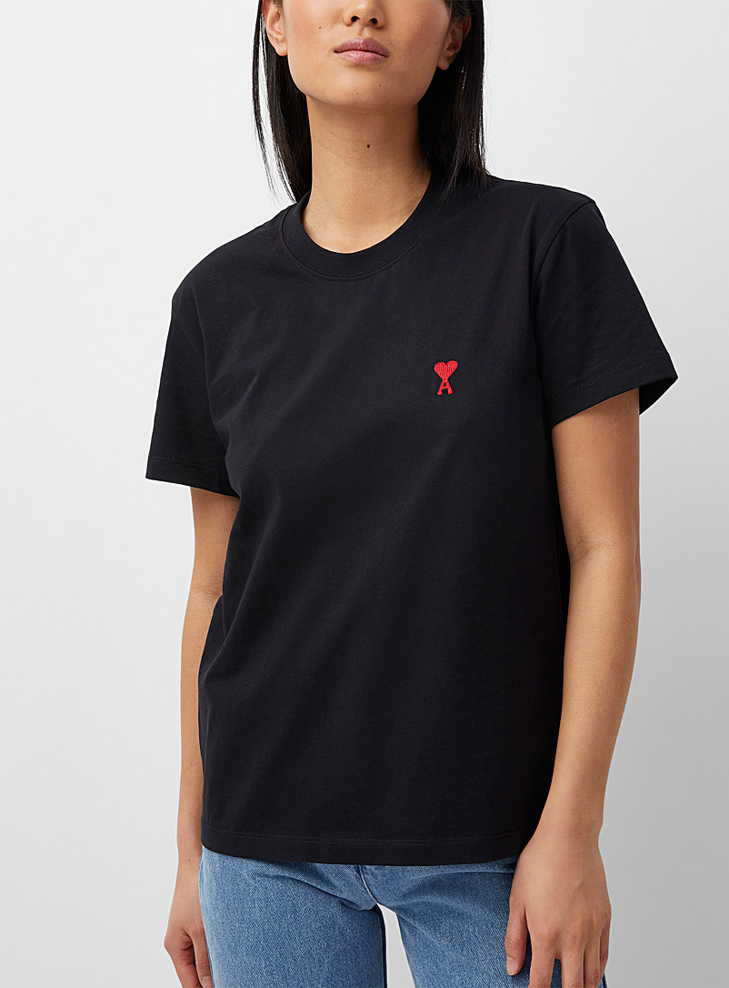 Ami Black Ami de Coeur embroidered logo T-shirt for women