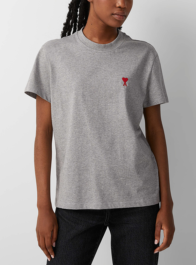 Ami: Le t-shirt brodé logo Ami de Coeur Gris pour femme