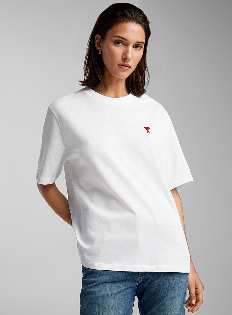 Ami: Le t-shirt brodé logo Ami de Cœur Coupe carrée Blanc pour femme
