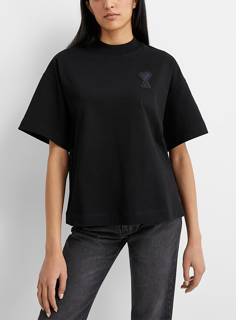 Ami Black Ami de coeur lycra logo T-shirt for women