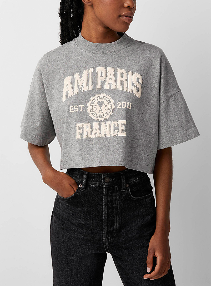 Ami Grey Cropped sporty logo T-shirt for women