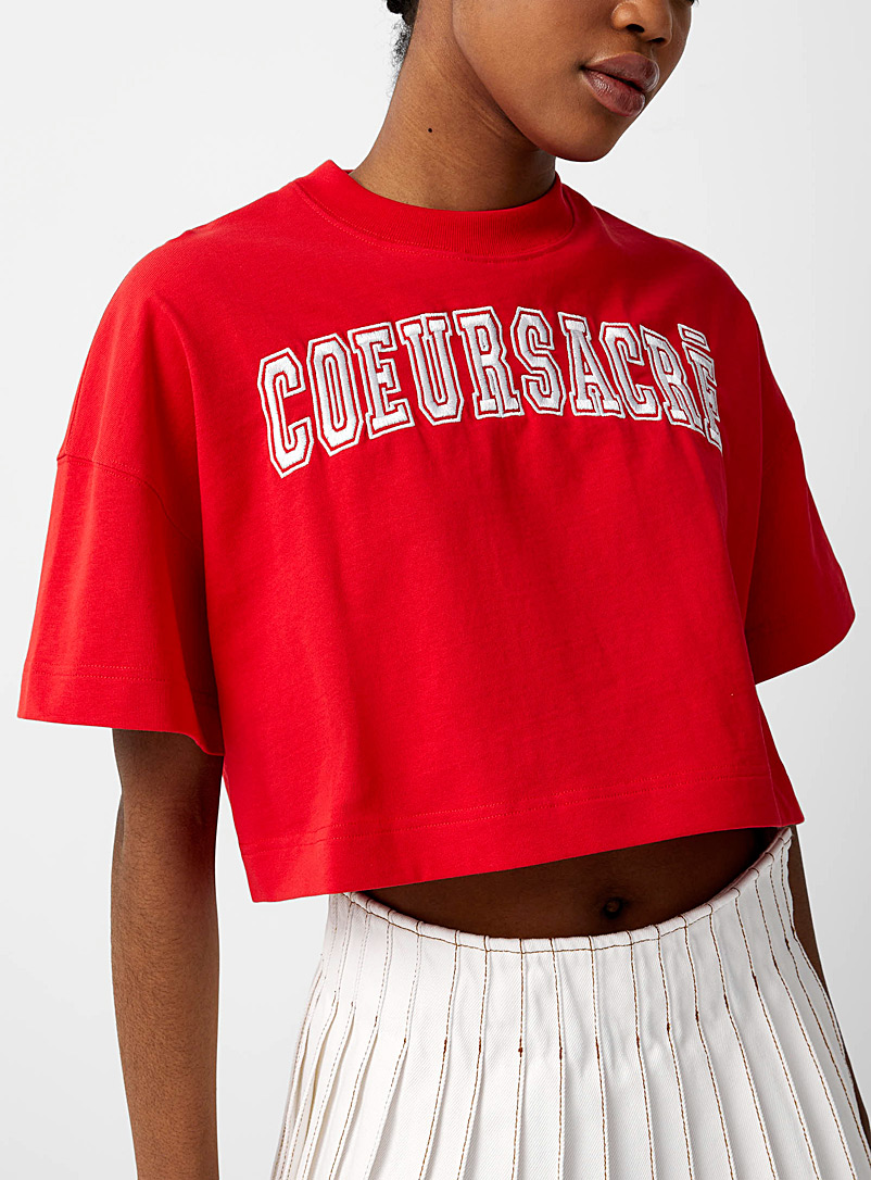 Ami Bright Red Cœur sacré cropped T-shirt for women