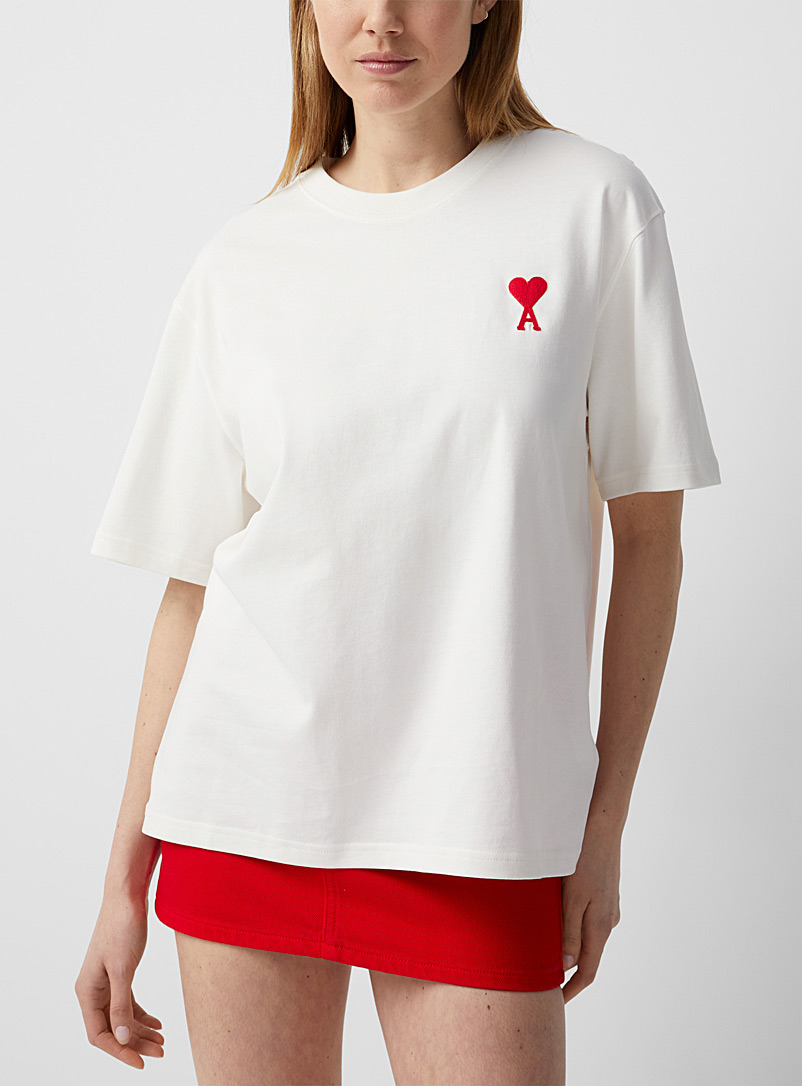 Ami: Le t-shirt Ami de Coeur brodé Blanc pour femme