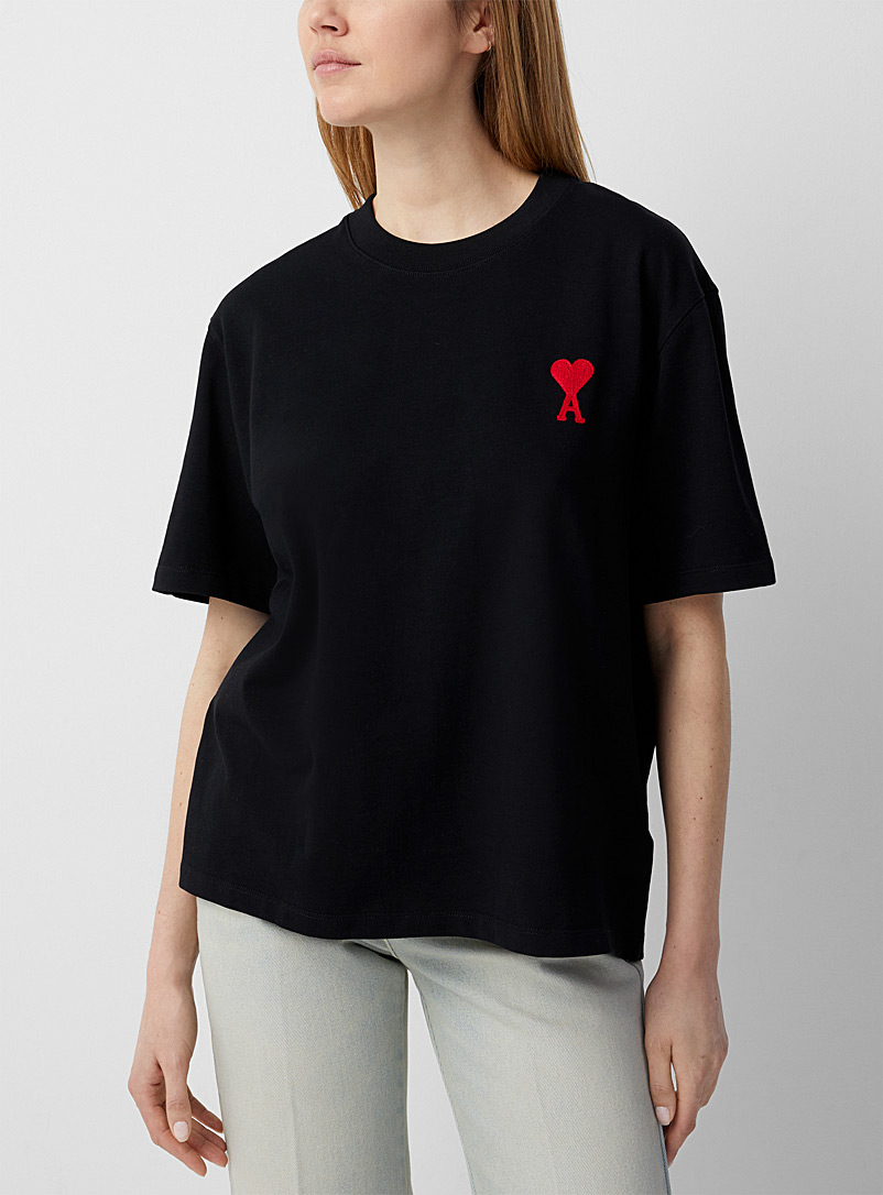 Ami: Le t-shirt Ami de Coeur brodé Marine pour femme