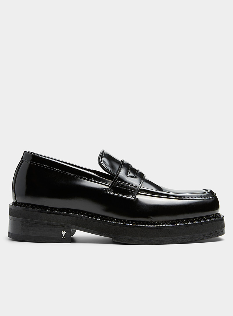 Ami Black Shiny square-toe penny loafers Women for women