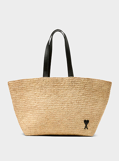 Ami Beige/Greige Raffia tote bag for women