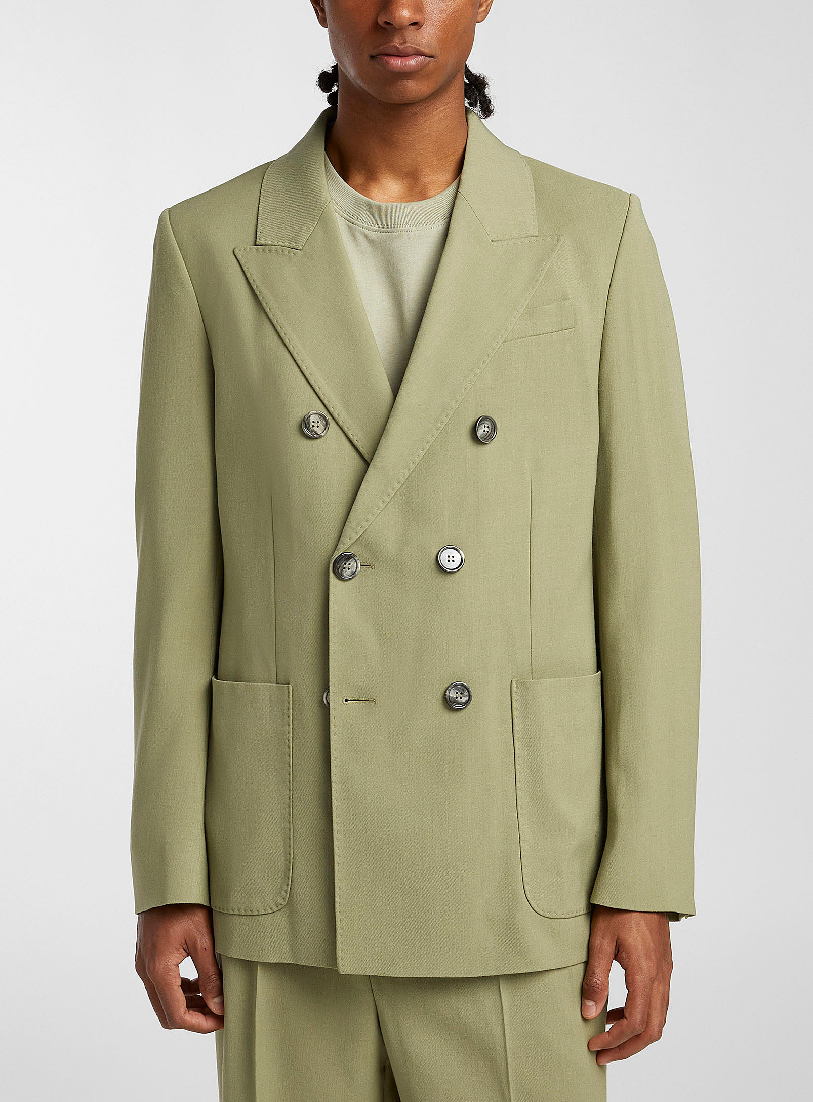 Shop Ami Alexandre Mattiussi Double Breasted Twill Jacket In Mossy Green