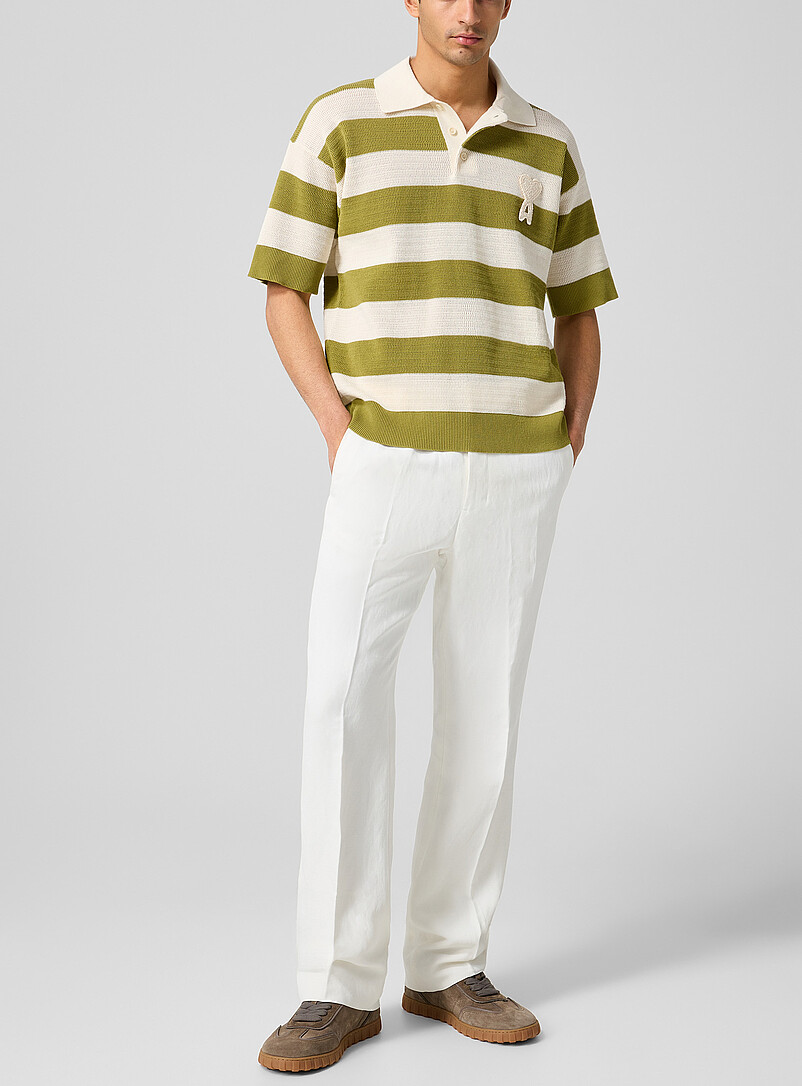 Linen-Blend Pleated Straight-Leg Jean