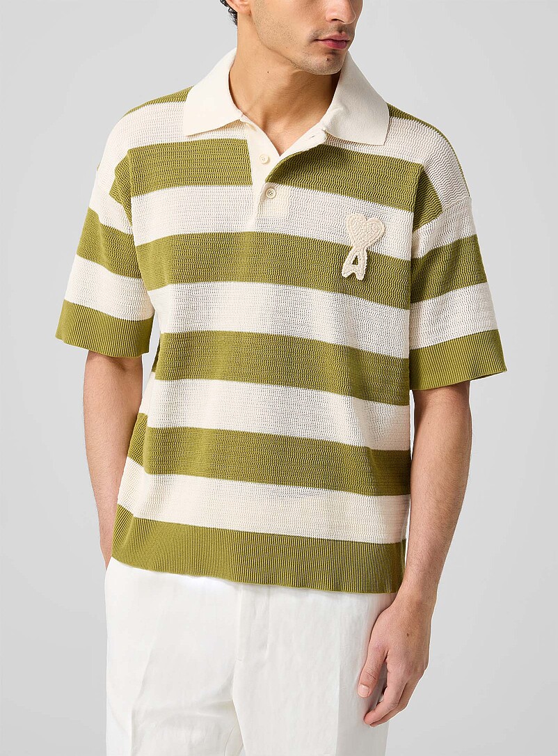 Crocheted Logo Block Stripes Polo Shirt
