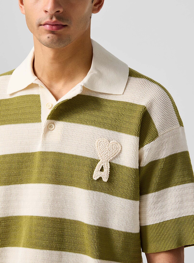 Crocheted logo block stripes polo shirt product image 2