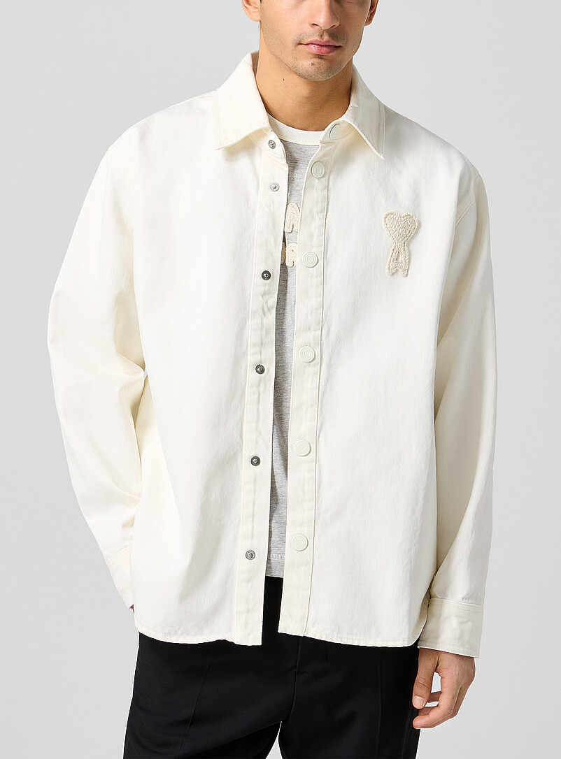 Crocheted Logo Ivory Denim Overshirt