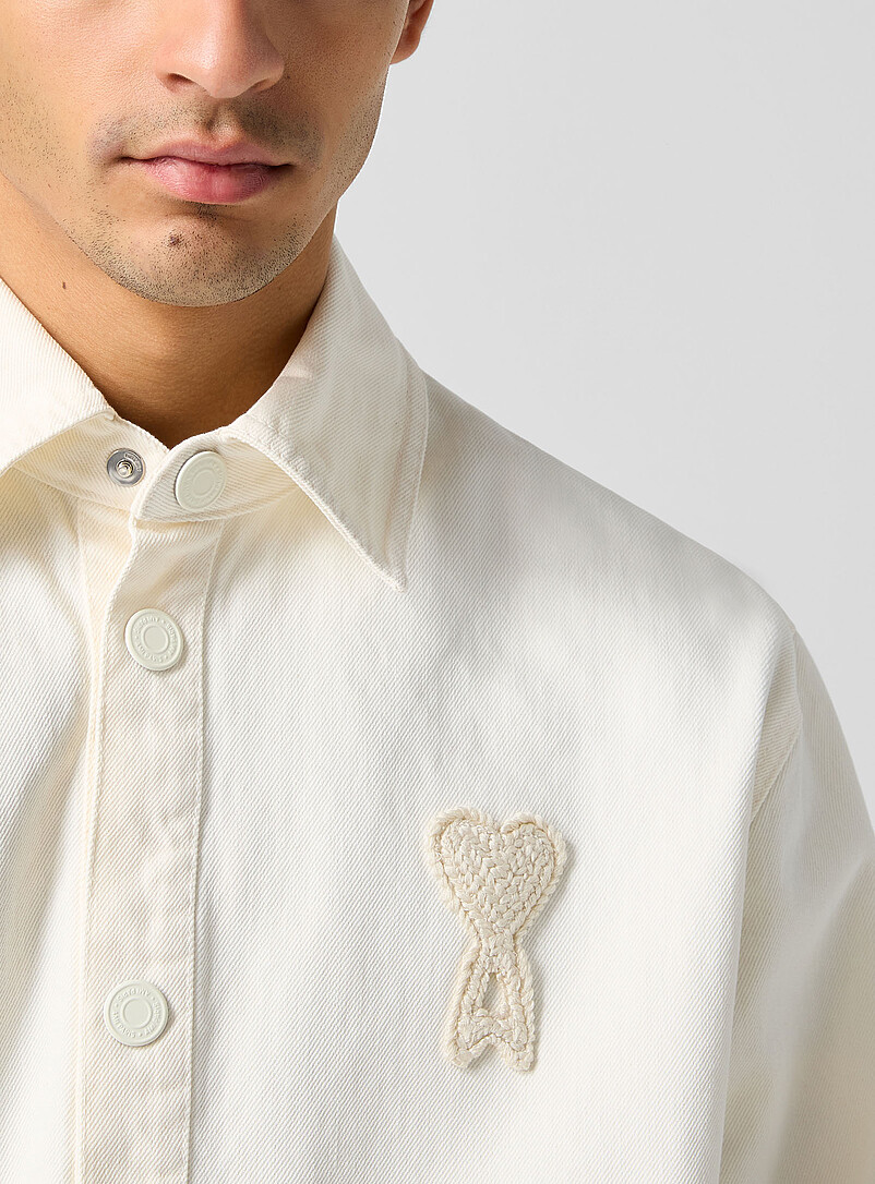 Crocheted logo ivory denim overshirt product image 2